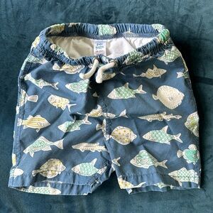 Mini Boden Baby Boden Boys Size 18-24 months  Bathing Suit Blue with white fish